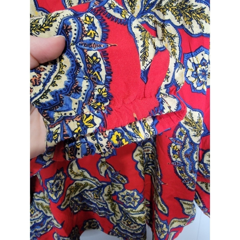 Maurices Red Paisley Kimono Cardigan Boho Floral Open Front Rayon Wrap SM - Picture 6 of 7